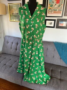 Unique Vintage Green and Orange Roller Skate Patterned Midi Dress size 14